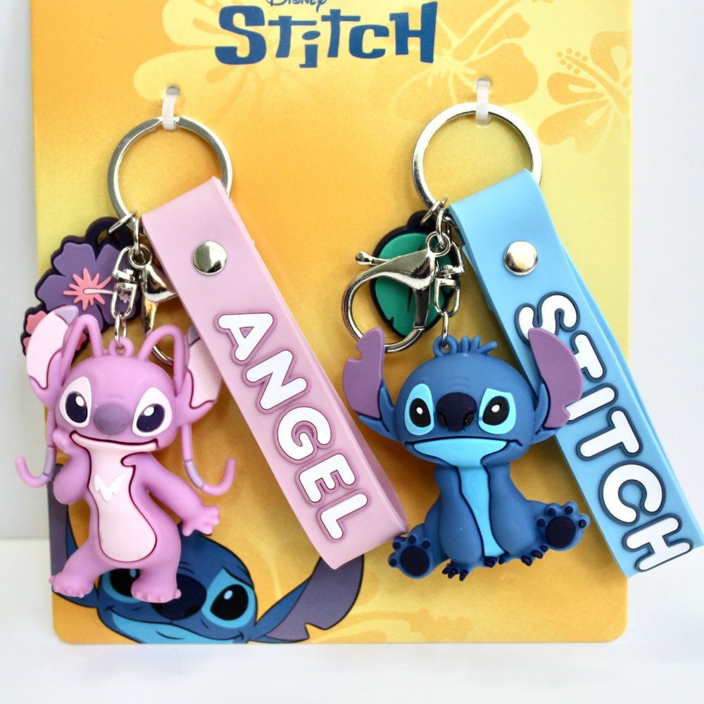 Disney Stitch Stitch and Angel Silicone Wristlet Keyring Keychain Bag Charms - Picture 2 of 5